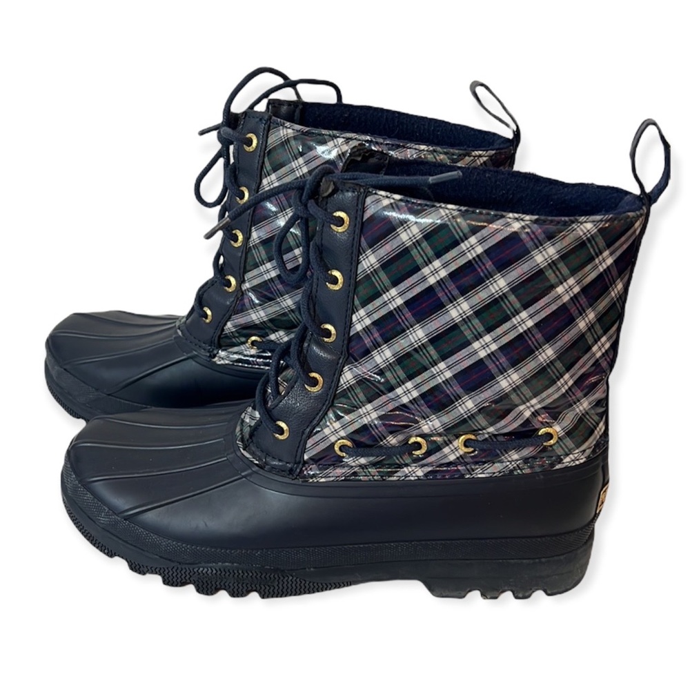 Sperry Top Sider snow boots size women 9.5 blue navy white plaid rubber
